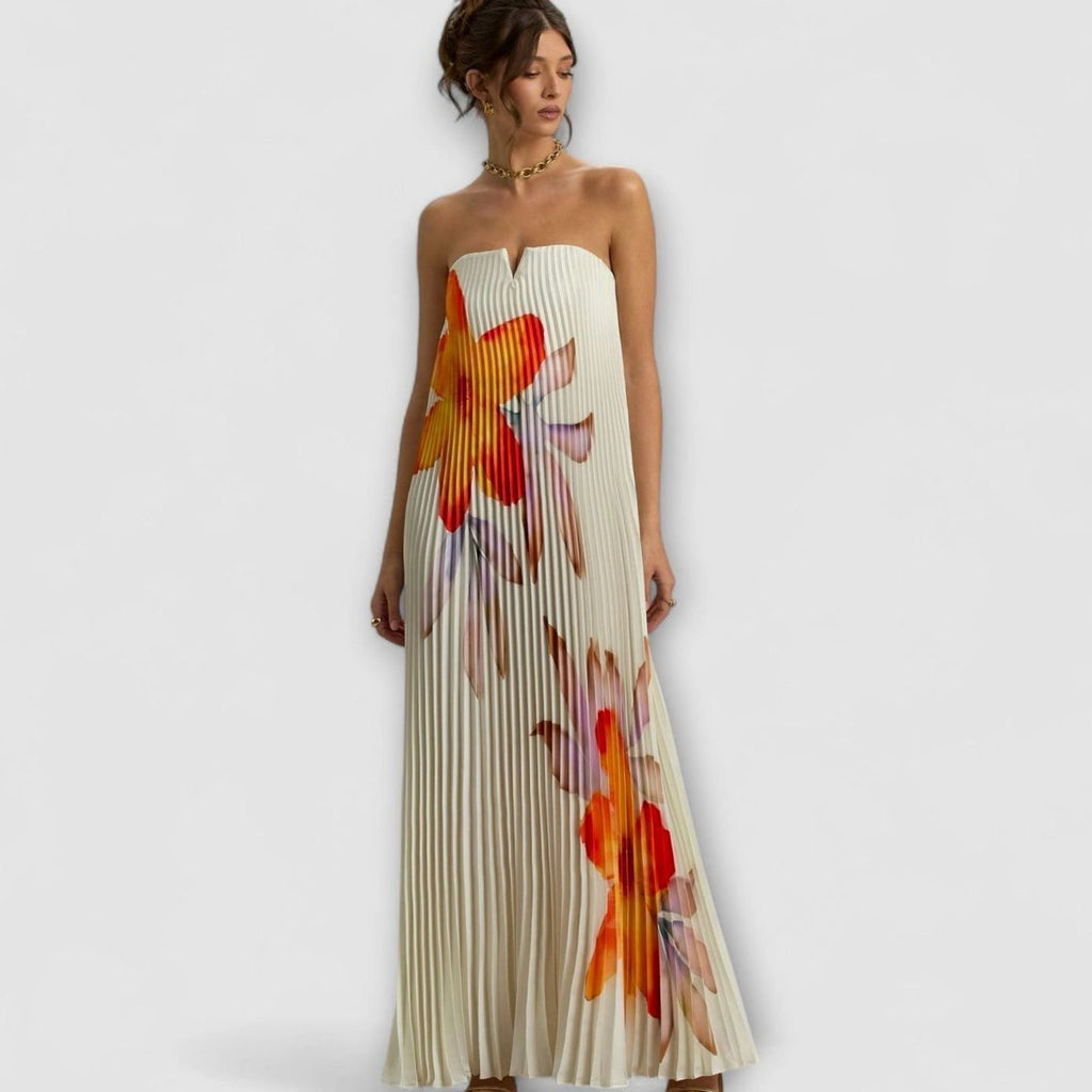 Madison | Strapless Pleated Sweetheart Maxi Dress
