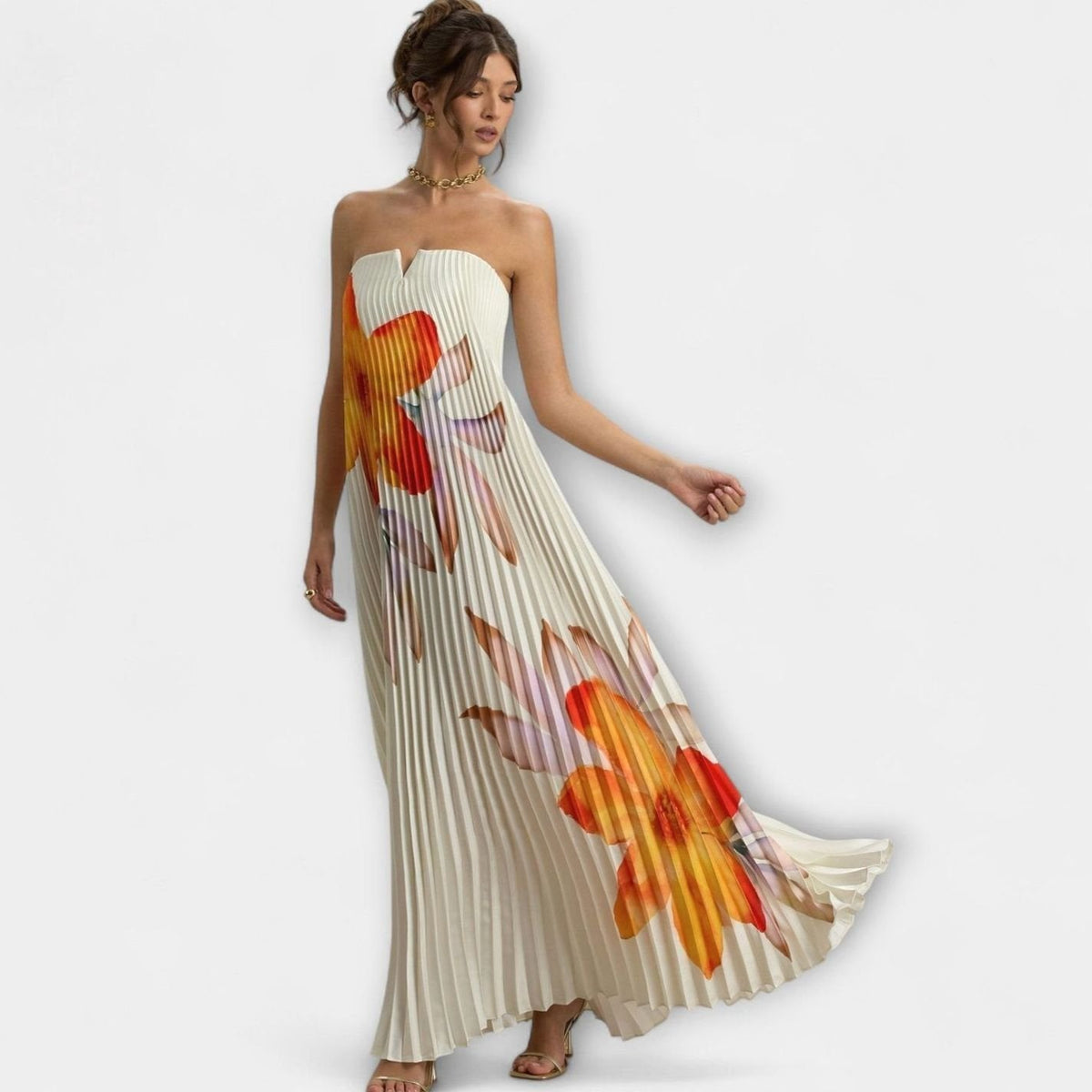 Madison | Strapless Pleated Sweetheart Maxi Dress