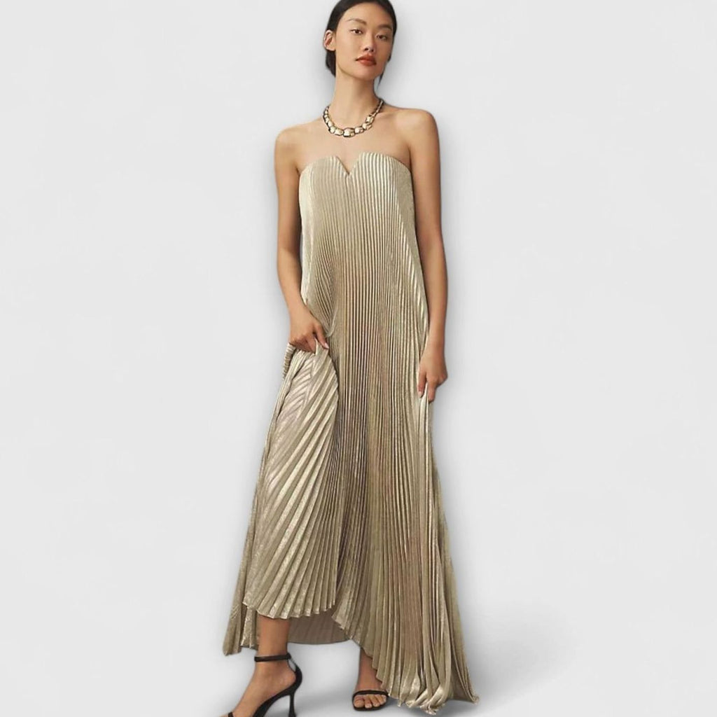 Madison | Strapless Pleated Sweetheart Maxi Dress