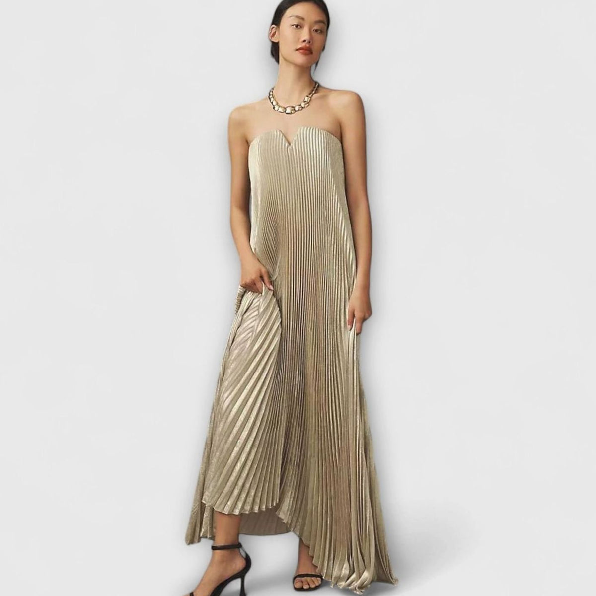 Madison | Strapless Pleated Sweetheart Maxi Dress