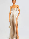 Genevieve | Strapless Twisted Bodice Pleated High Slit Maxi Dress