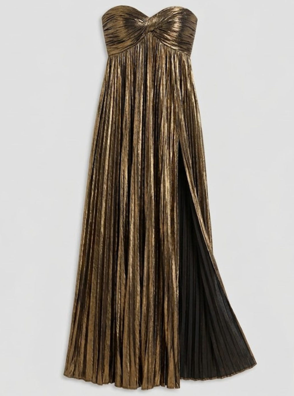 Genevieve | Strapless Twisted Bodice Pleated High Slit Maxi Dress
