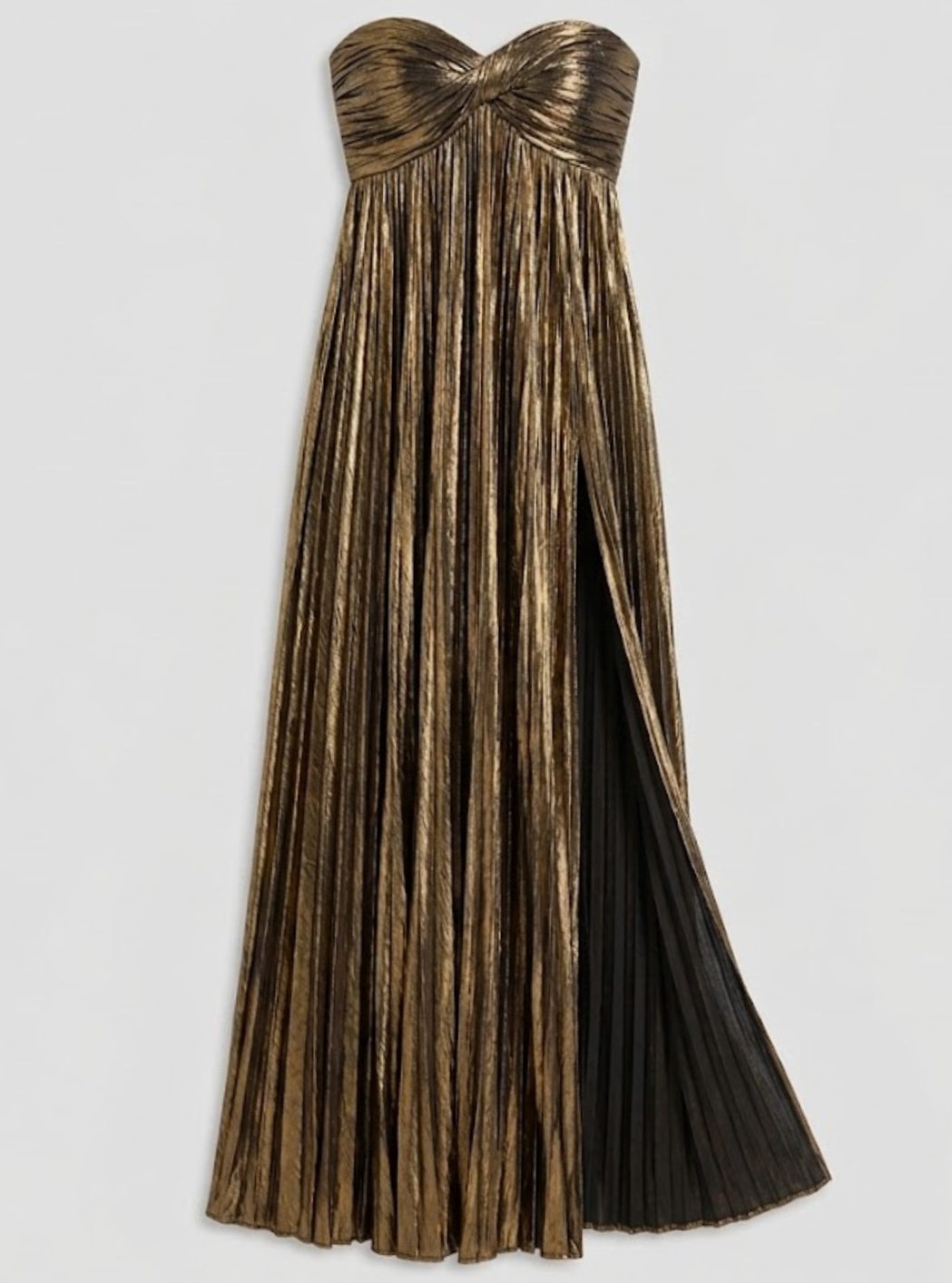 Genevieve | Strapless Twisted Bodice Pleated High Slit Maxi Dress
