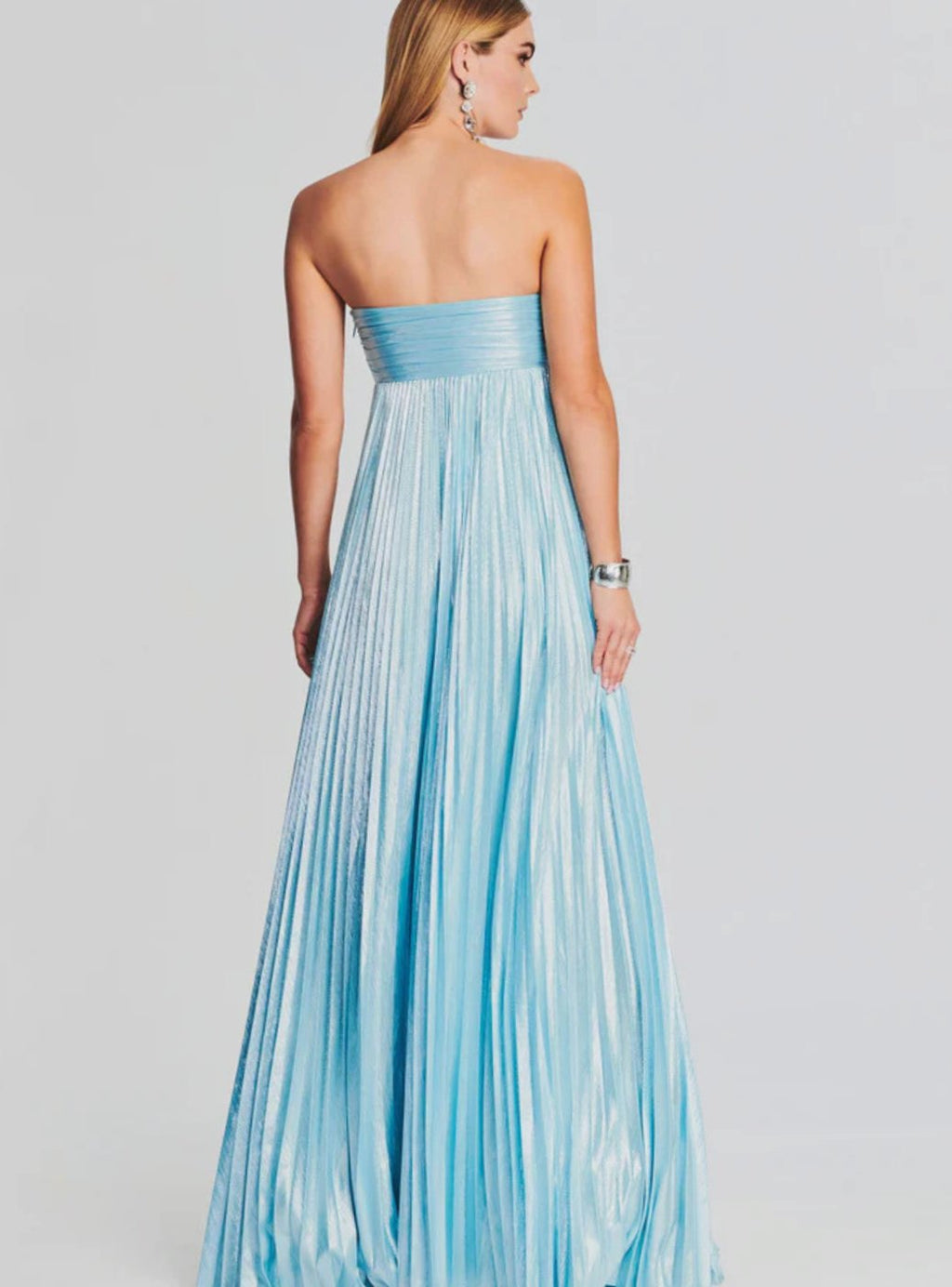 Genevieve | Strapless Twisted Bodice Pleated High Slit Maxi Dress
