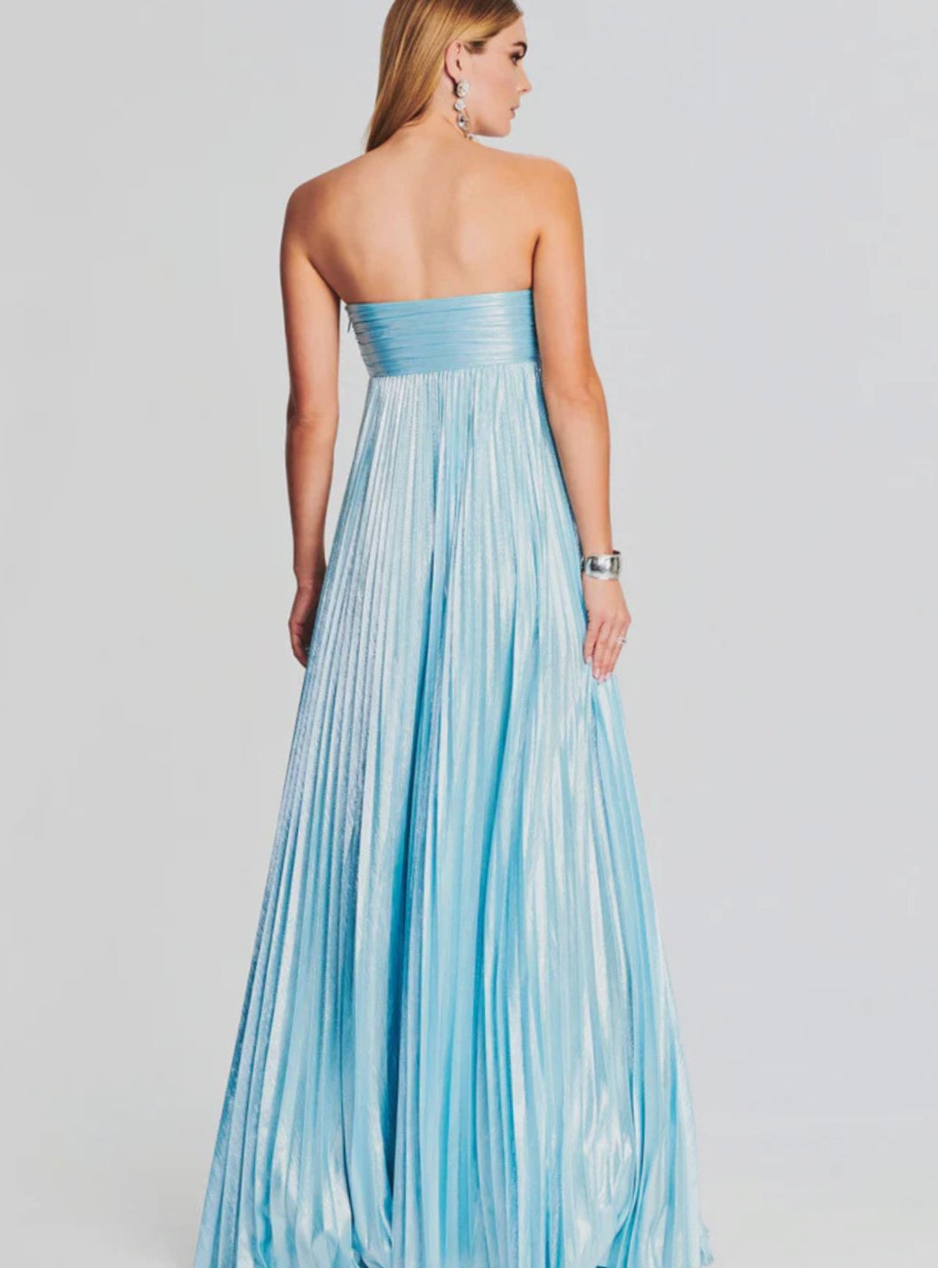Genevieve | Strapless Twisted Bodice Pleated High Slit Maxi Dress