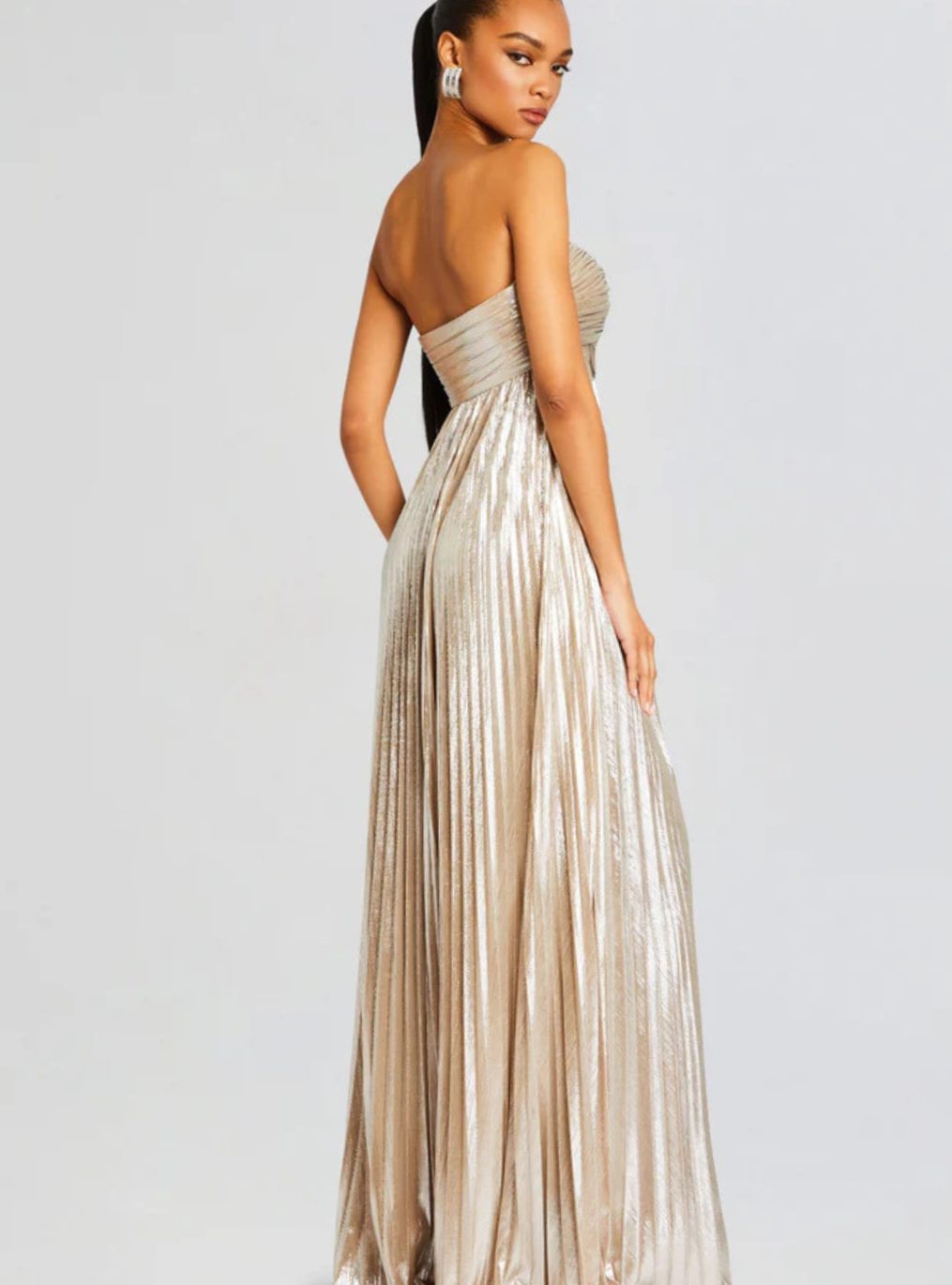 Genevieve | Strapless Twisted Bodice Pleated High Slit Maxi Dress