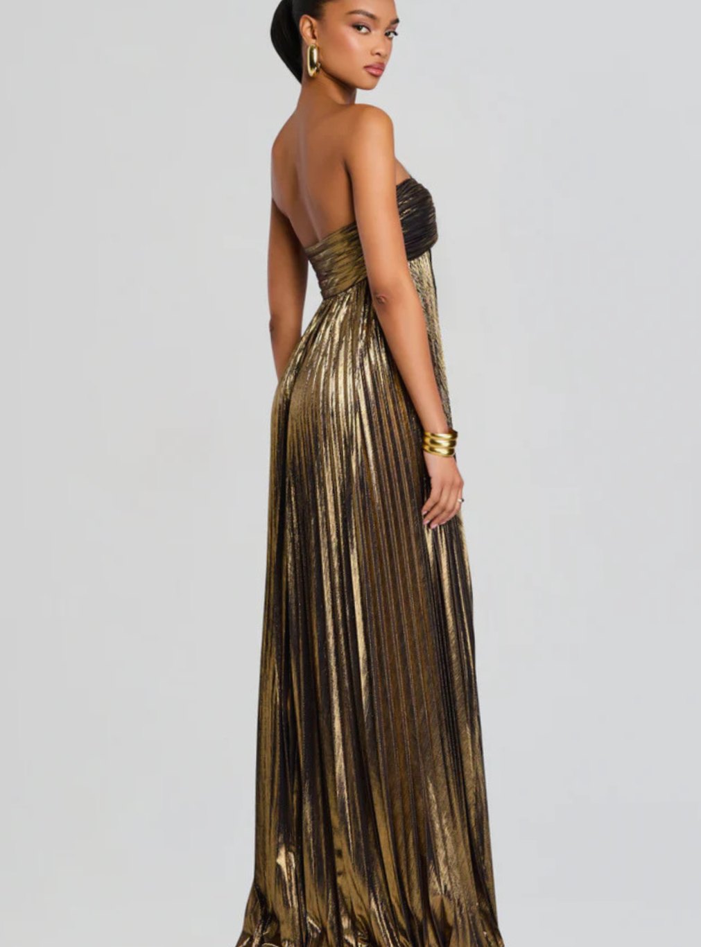 Genevieve | Strapless Twisted Bodice Pleated High Slit Maxi Dress