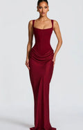 Estelle | Structured Bodice Square Neck Draped Satin Maxi Dress