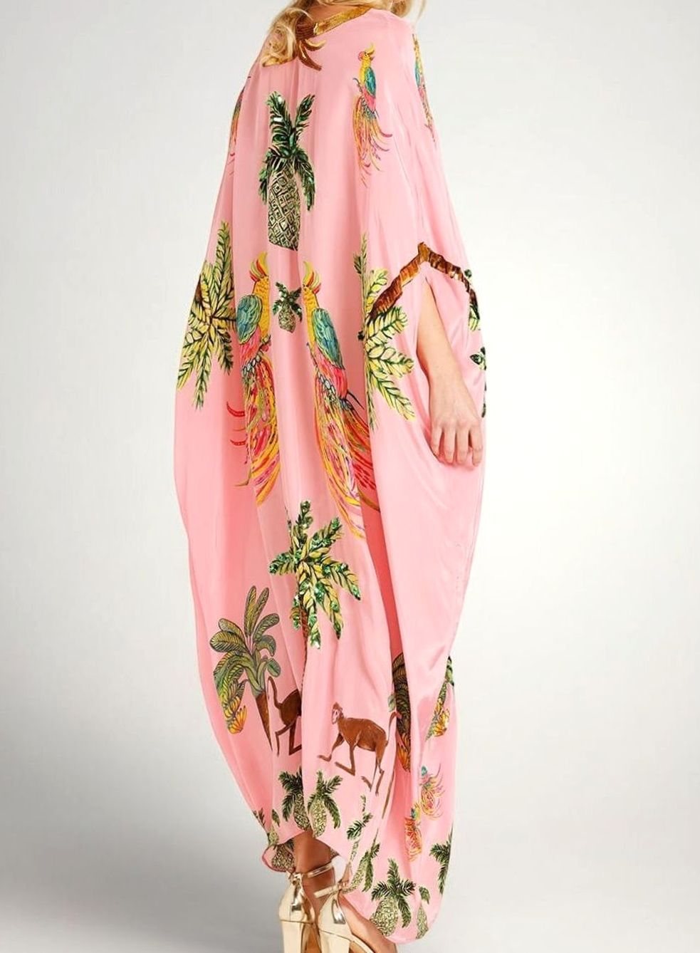 Amelia | Tropical Print Sequin Holiday Maxi Dress