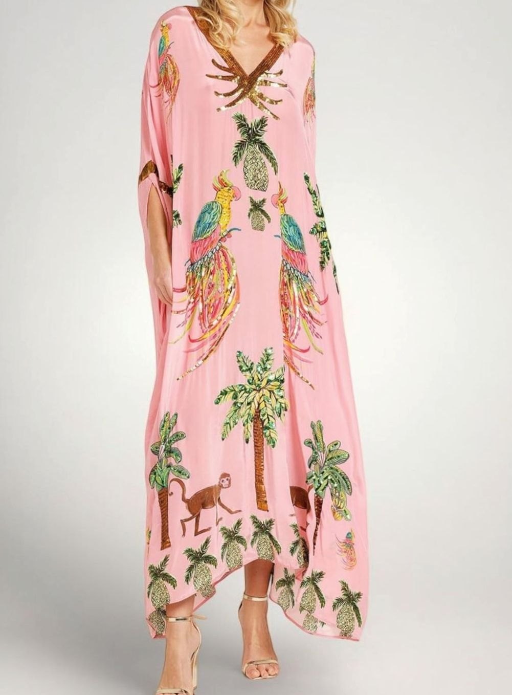 Amelia | Tropical Print Sequin Holiday Maxi Dress