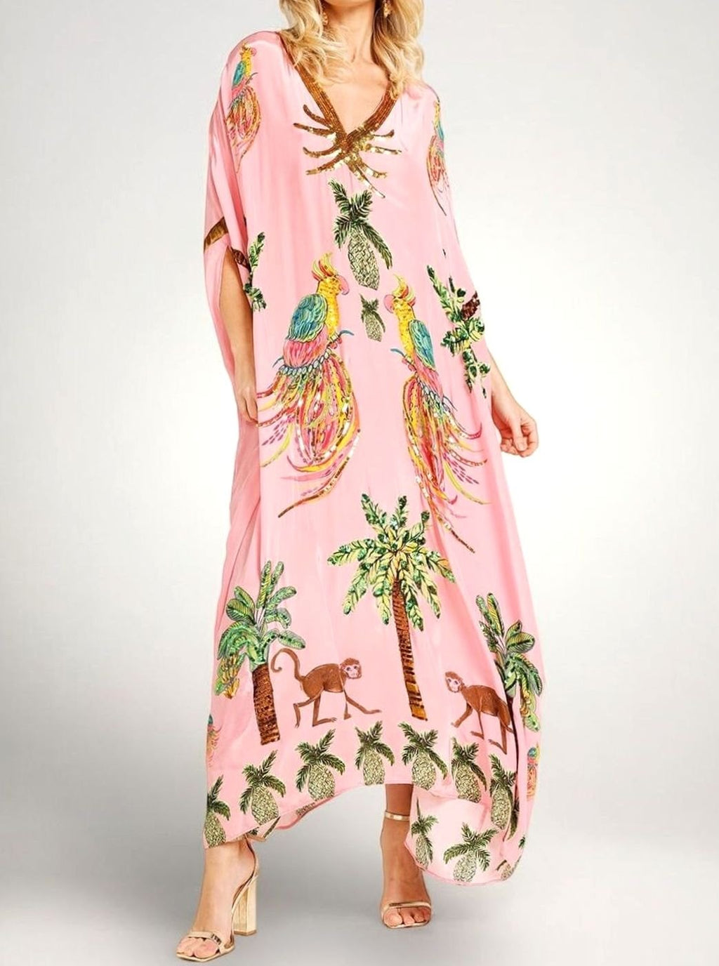 Amelia | Tropical Print Sequin Holiday Maxi Dress