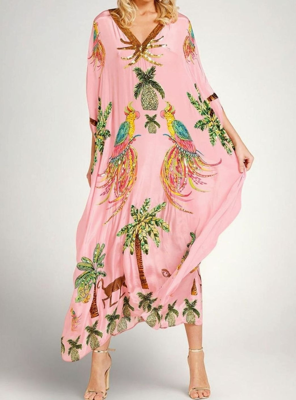 Amelia | Tropical Print Sequin Holiday Maxi Dress