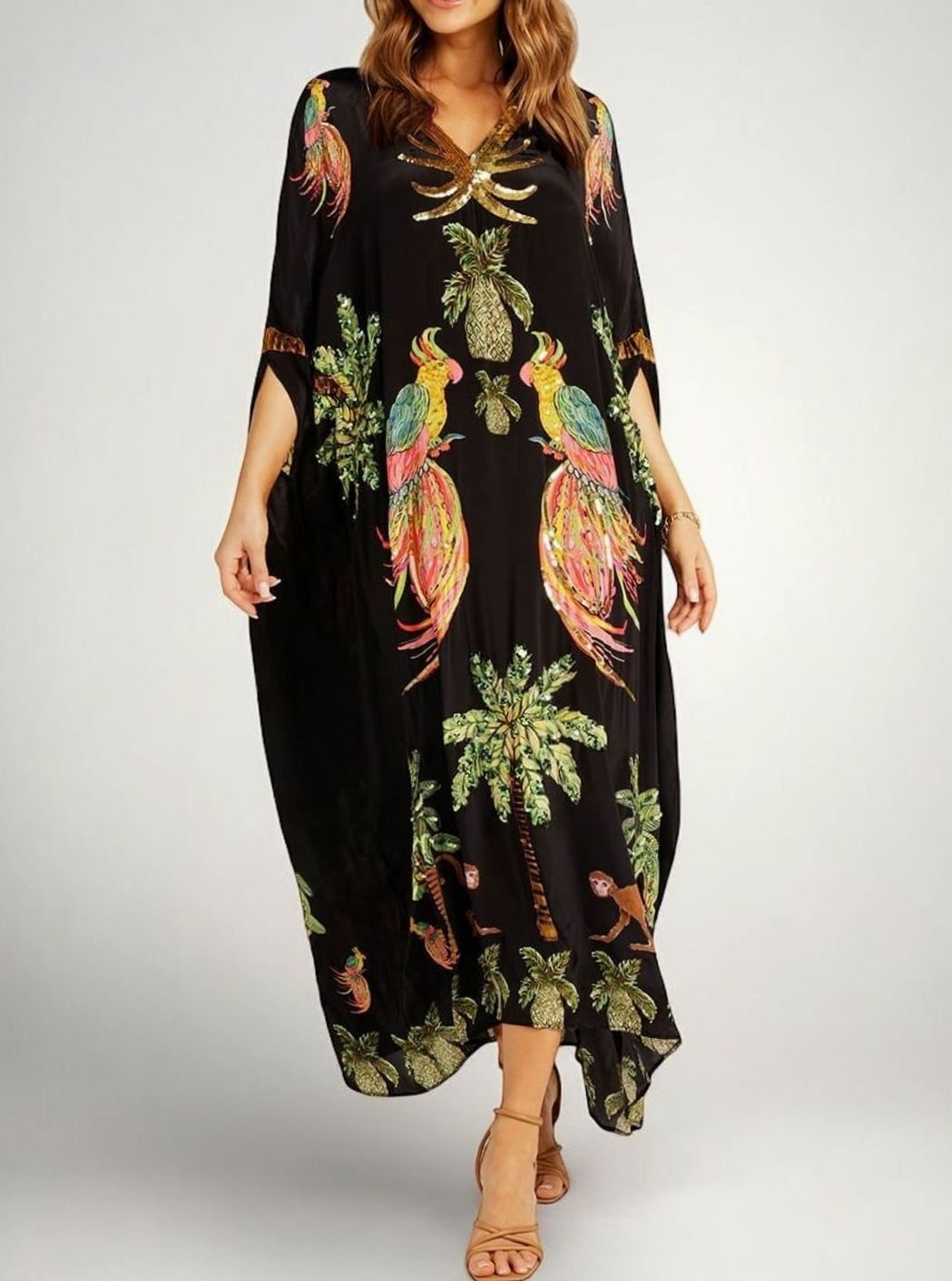 Amelia | Tropical Print Sequin Holiday Maxi Dress