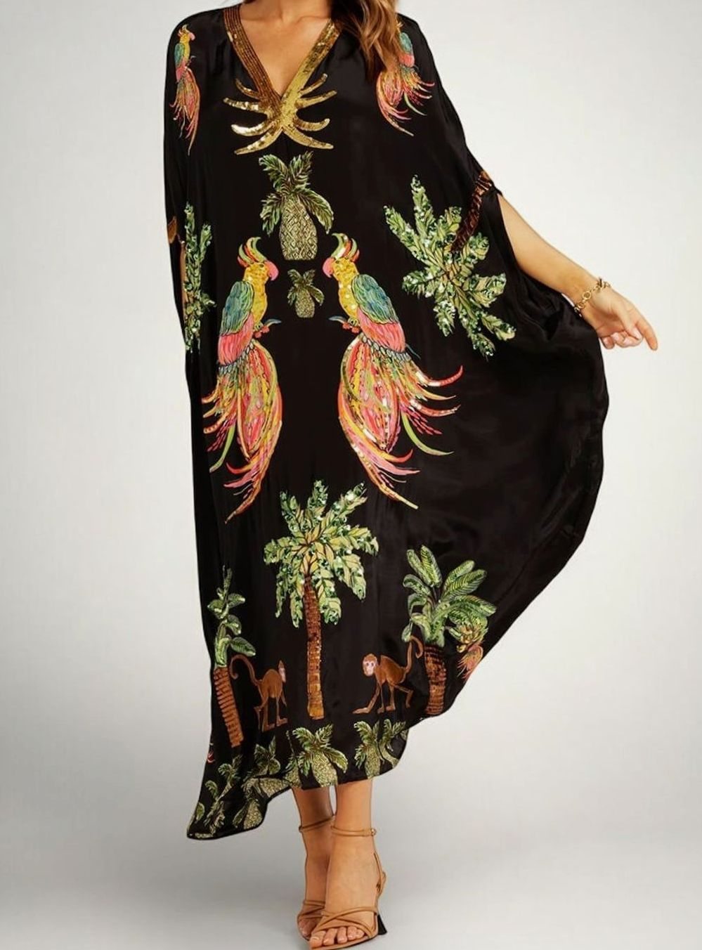 Amelia | Tropical Print Sequin Holiday Maxi Dress