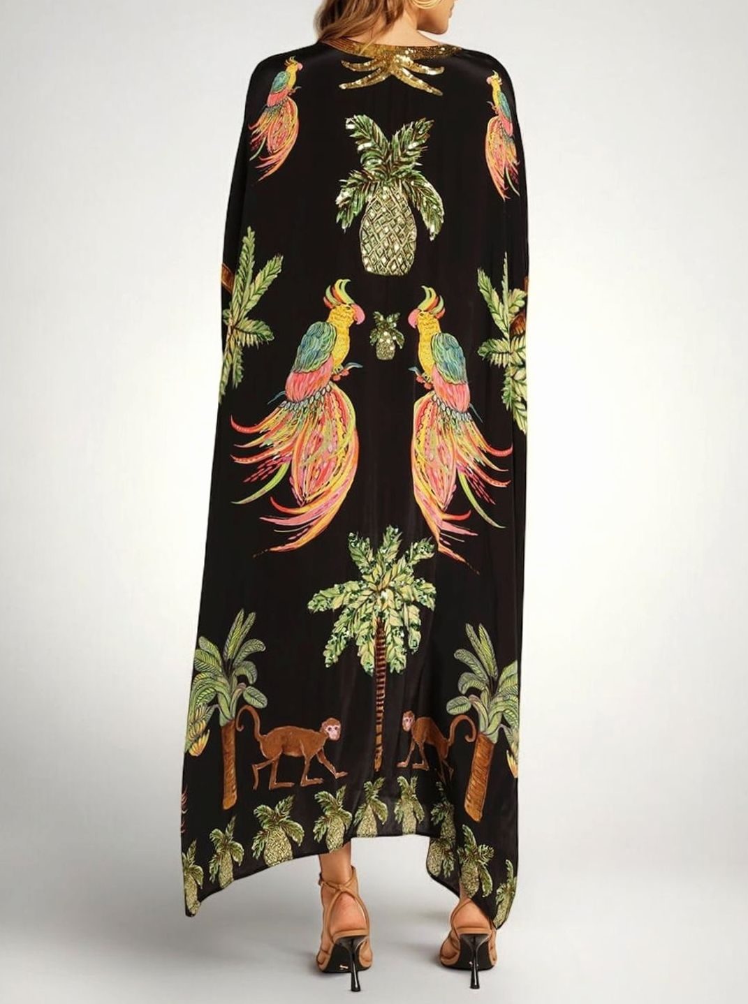 Amelia | Tropical Print Sequin Holiday Maxi Dress