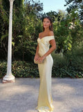 Audrey | Satin Off Shoulder Wedding Guest Maxi Dress