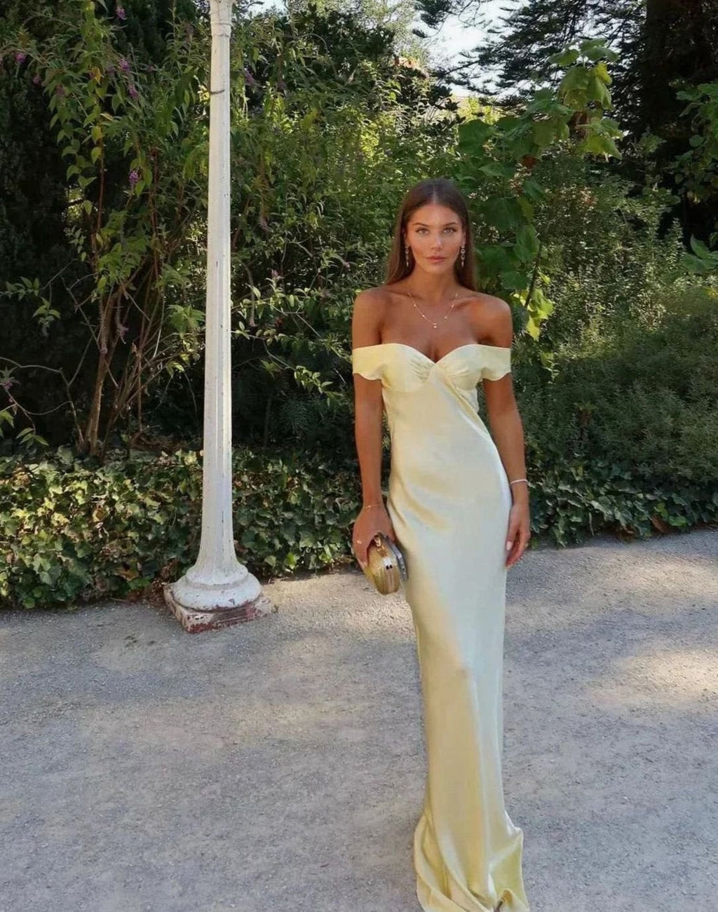 Audrey | Satin Off Shoulder Wedding Guest Maxi Dress