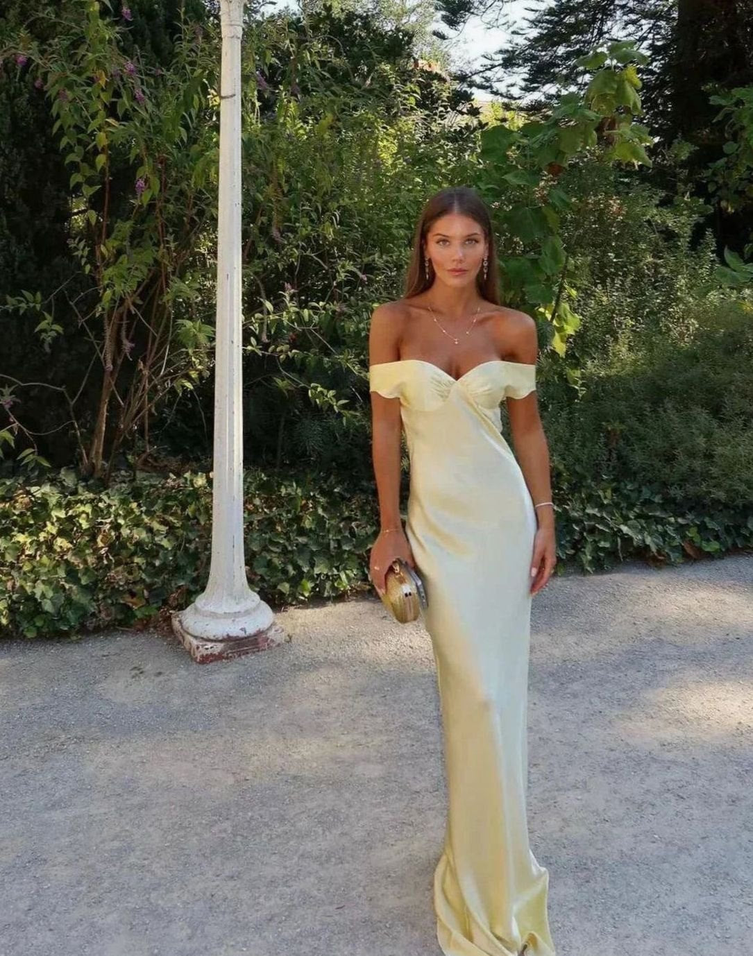 Audrey | Satin Off Shoulder Wedding Guest Maxi Dress