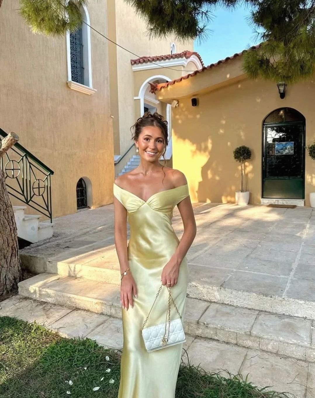 Audrey | Satin Off Shoulder Wedding Guest Maxi Dress