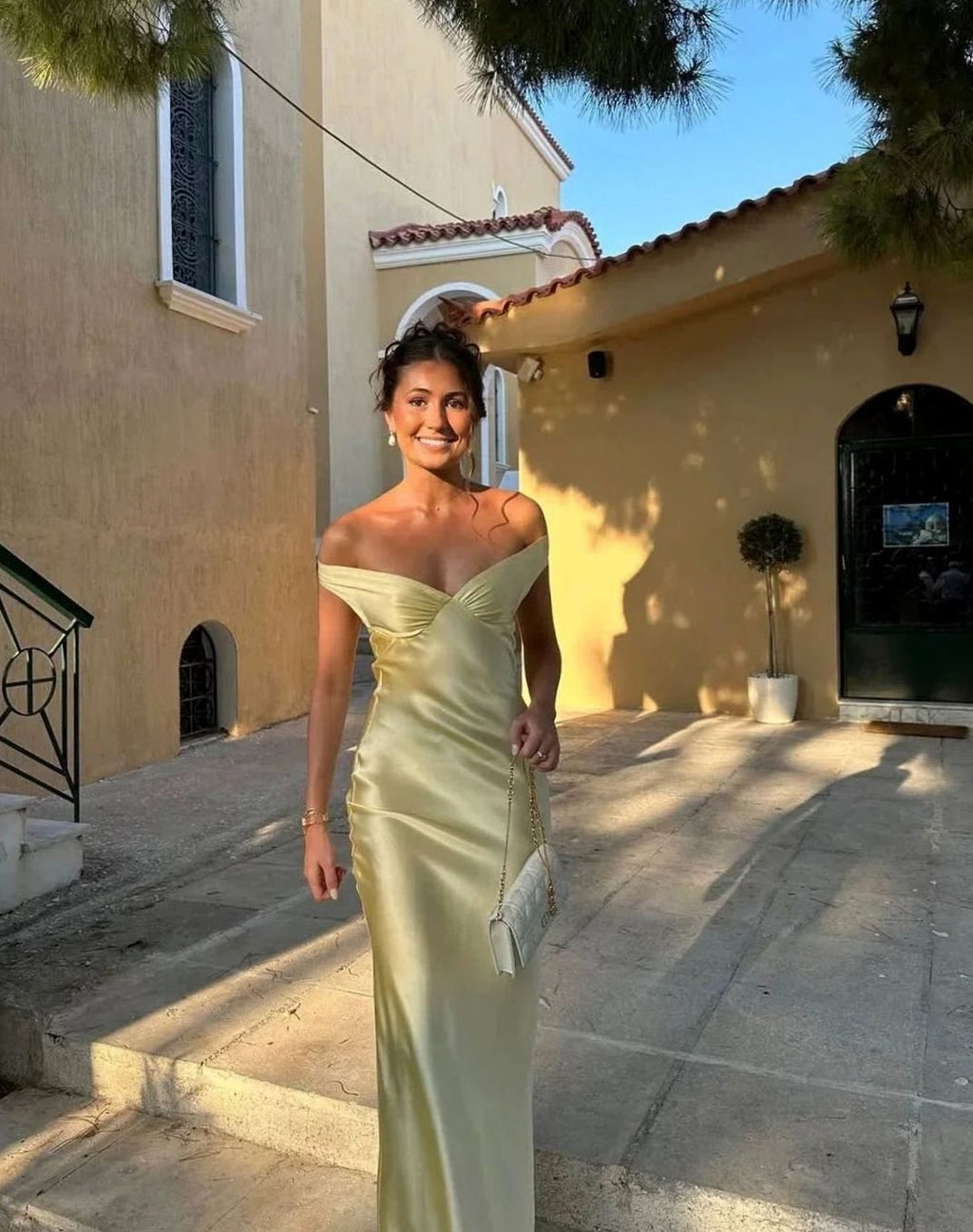 Audrey | Satin Off Shoulder Wedding Guest Maxi Dress