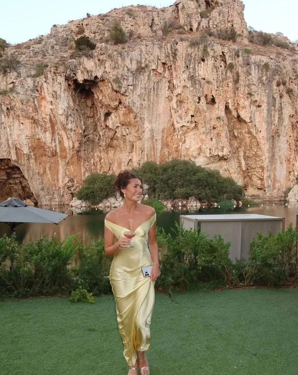 Audrey | Satin Off Shoulder Wedding Guest Maxi Dress